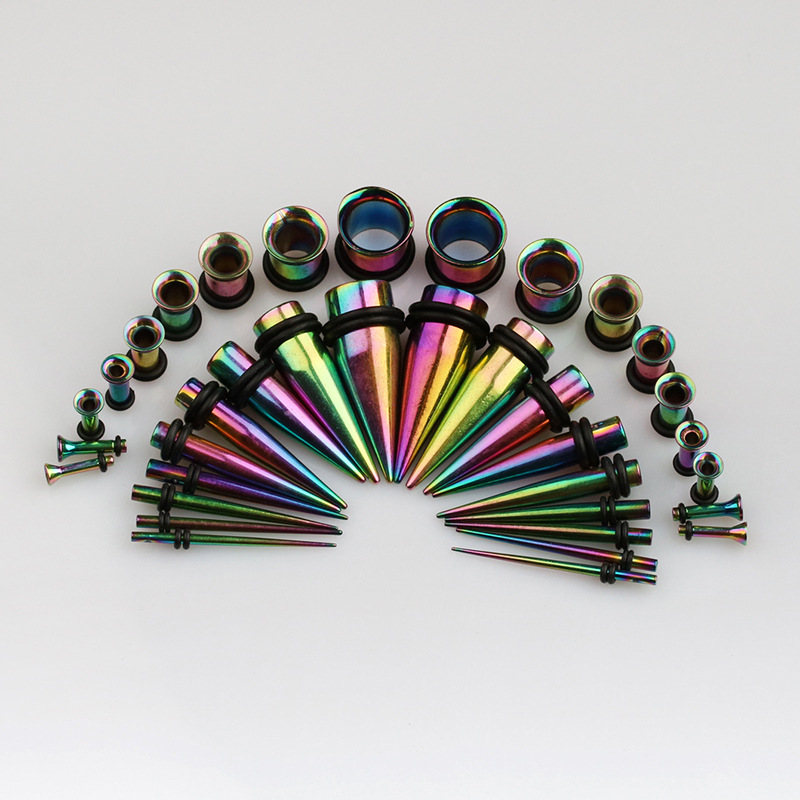 Acero inoxidable solo tirón aurícula afilada cono combinación color afilado cono aurícula oído expansión traje cuerpo piercing joyería al por mayor
