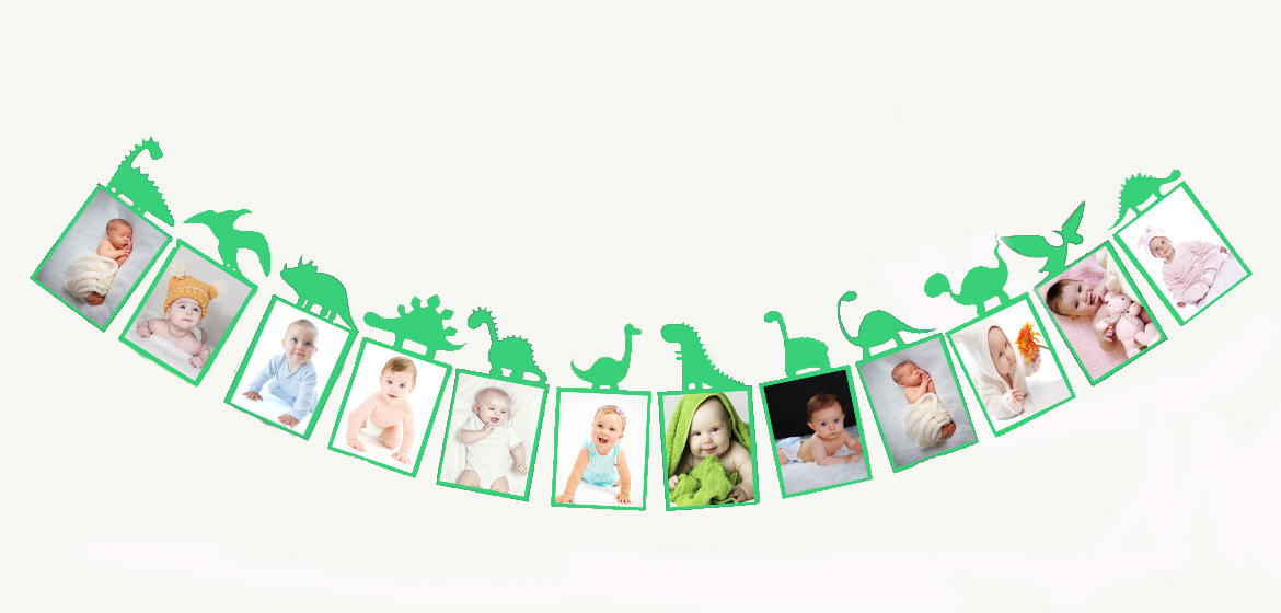 Dinosaurio foto tire bandera bebé cumpleaños tire flor foto clip creativo cumpleaños banner