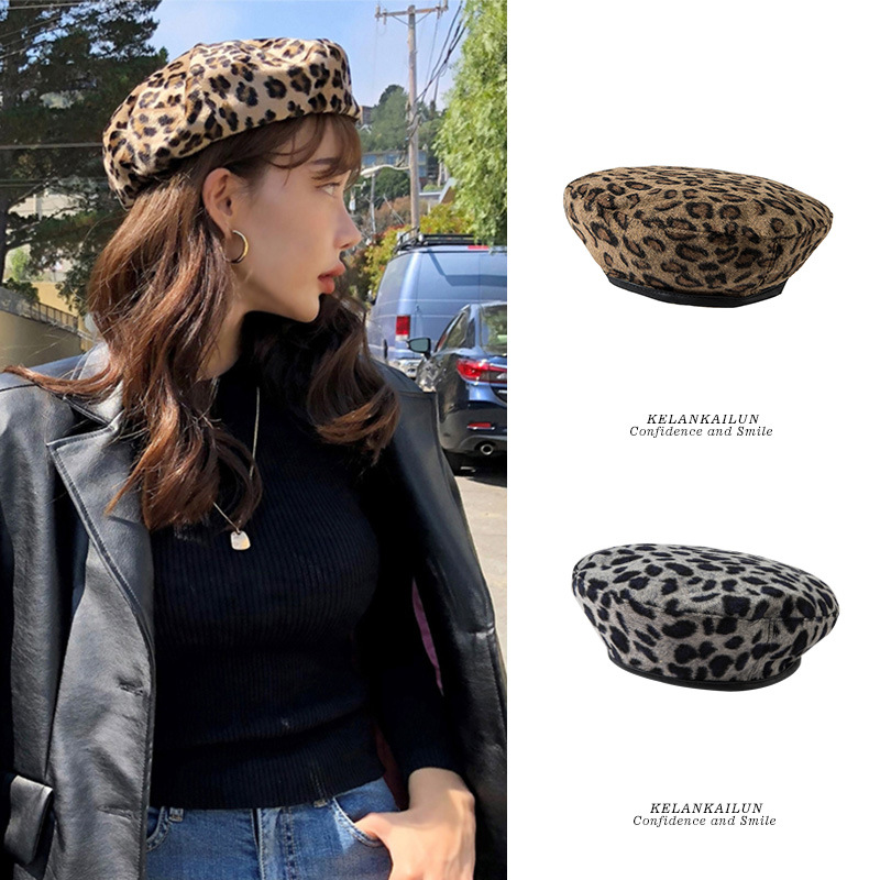 Leopard Print Beret Children's Autumn and Winter Artistic Minimalist Bud Hat Fashion Retro Painter Hat Casual Versatile Trendy Hat_voghion.com