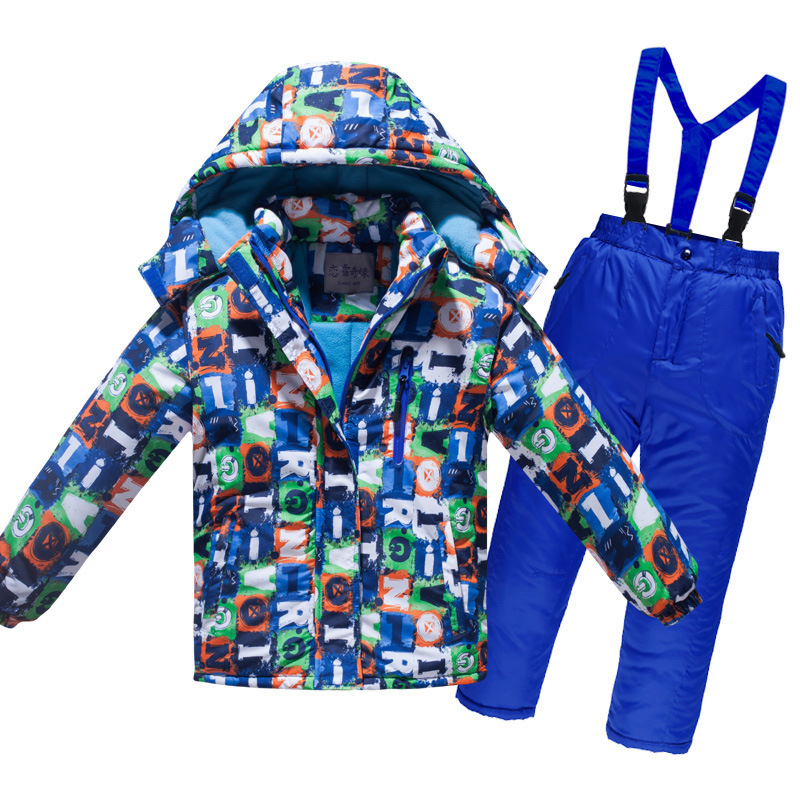 Children's Ski Suit for Boys and Girls Windproof Waterproof Thickened Warm Outdoor Cotton Clothes Cotton Pants Ski Shirt