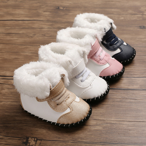 Winter Newborn 0-1 Year Baby Walking Shoes Soft Rubber Sole Anti-Slip Infant Shoes Warm Cotton Shoes Thick Snow Boots