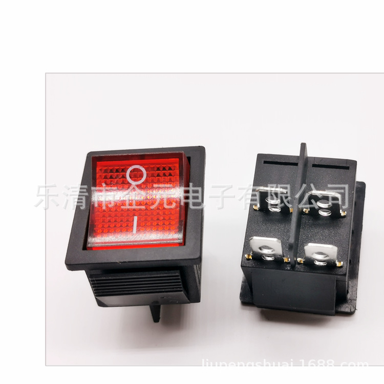 红色带灯船型开关KCD4 四脚二挡 大电流电器电源翘板开关
