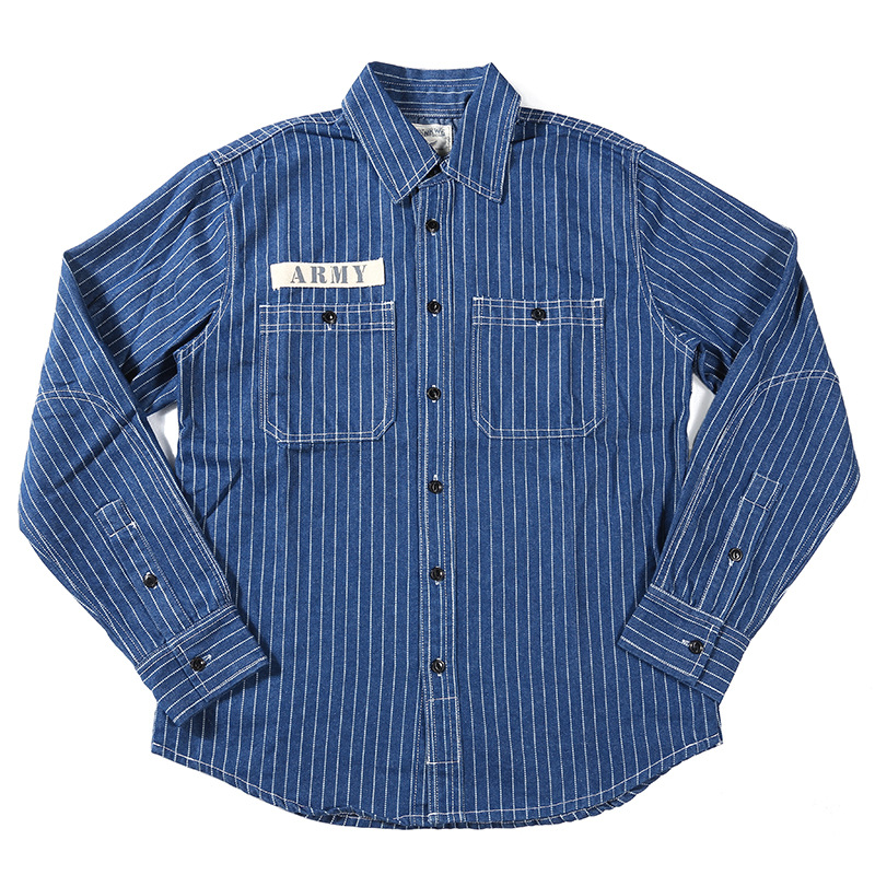 OKONKWO Americano Retro ferrocarril rayas verticales camisa de trabajo de los hombres de Mezclilla camisa de manga larga camisa de trabajo