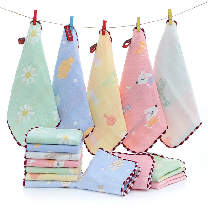 Six-Layer Gauze Saliva Towel Baby Pure Cotton Small Towel Kindergarten Hand Towel Baby Saliva Towel Wholesale