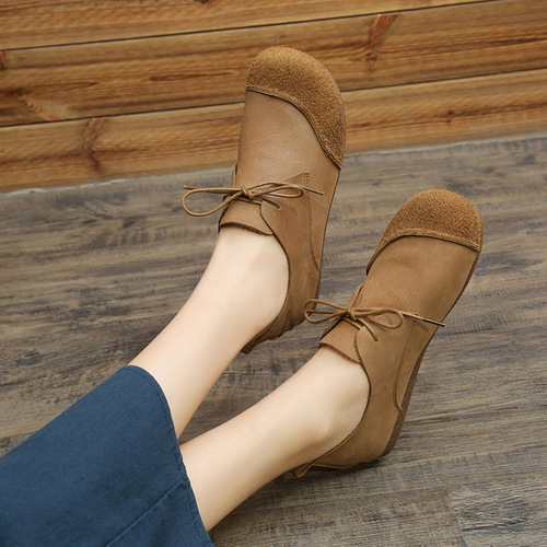 Handmade Buckle Genuine Calfskin Flat Soft Sole Versatile Casual Women's Single Shoes 2011-15 Durable Retro Style