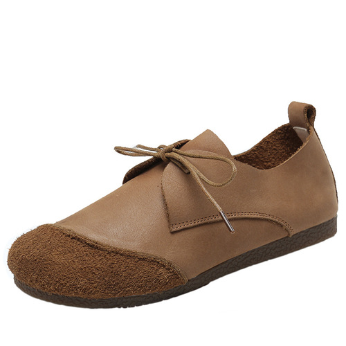 Handmade Buckle Genuine Calfskin Flat Soft Sole Versatile Casual Women's Single Shoes 2011-15 Durable Retro Style