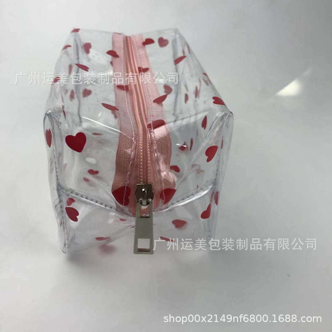 广州厂家pvc化妆包uv满版印刷收纳包透明爱心游泳包可印刷logo