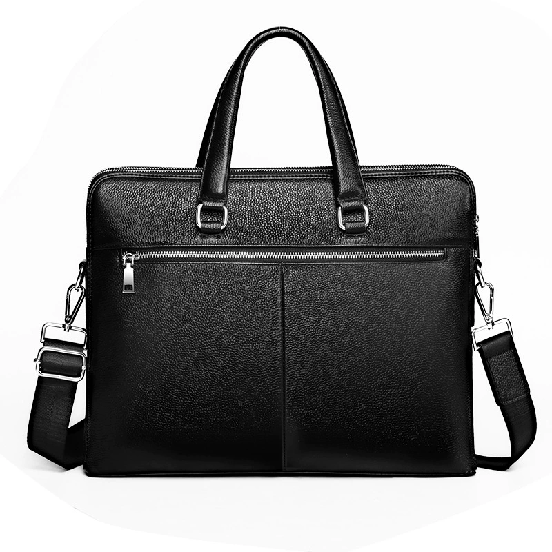Leather handheld capacious laptop, bag, genuine leather, business version
