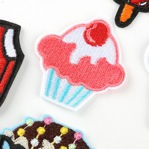 Embroidery stickers, hamburger fries, cherry patches, small batch clothing accessories, jewelry accessories, cross-border supply cloth stickers