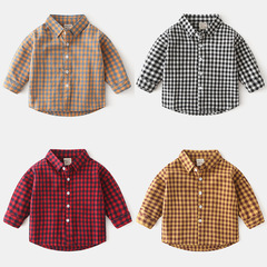 Korean style children's clothing boys long-sleeved shirt 2024 new children's plaid shirt baby casual tops wholesale