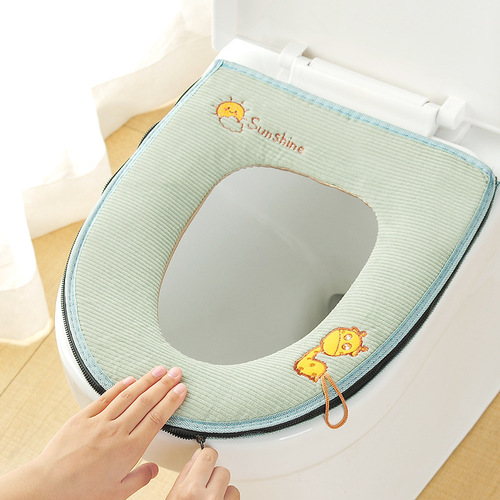 Household Products Thickened Toilet Mat Zipper Toilet Seat Toilet Seat Corduroy Embroidered Fawn Toilet Mat
