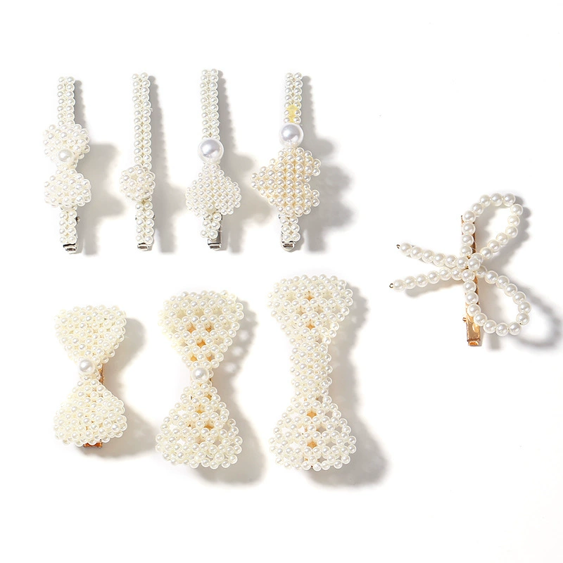 handmade Pearl Hair Clip, Woven Bow Design, 9 cm, Korean Simple Elegant