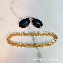 竹蜻蜓土豪破风鸭头盔眼镜墨镜可移双面胶镀金保色粗金项链麻花链
