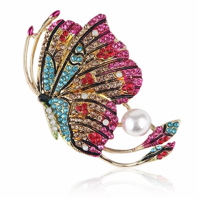 Lanhao Korean style fashionable colored diamond drop oil enamel butterfly insect pearl brooch corsage pin accessories (Yaxa sancaqları) - xz4955-big-butterfly-colored-diamond-brooch