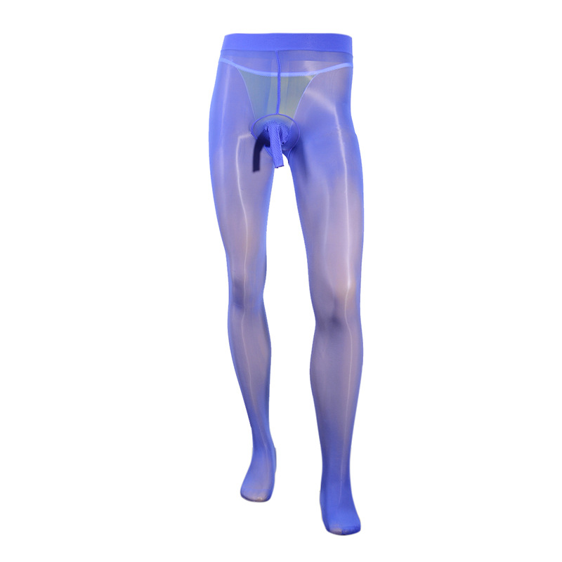 Qinghe hombres medias aceitoso sexy JJ conjunto de silicona cubierta de masaje abierto ultra-Delgado transparente sedoso apretado pantimedias