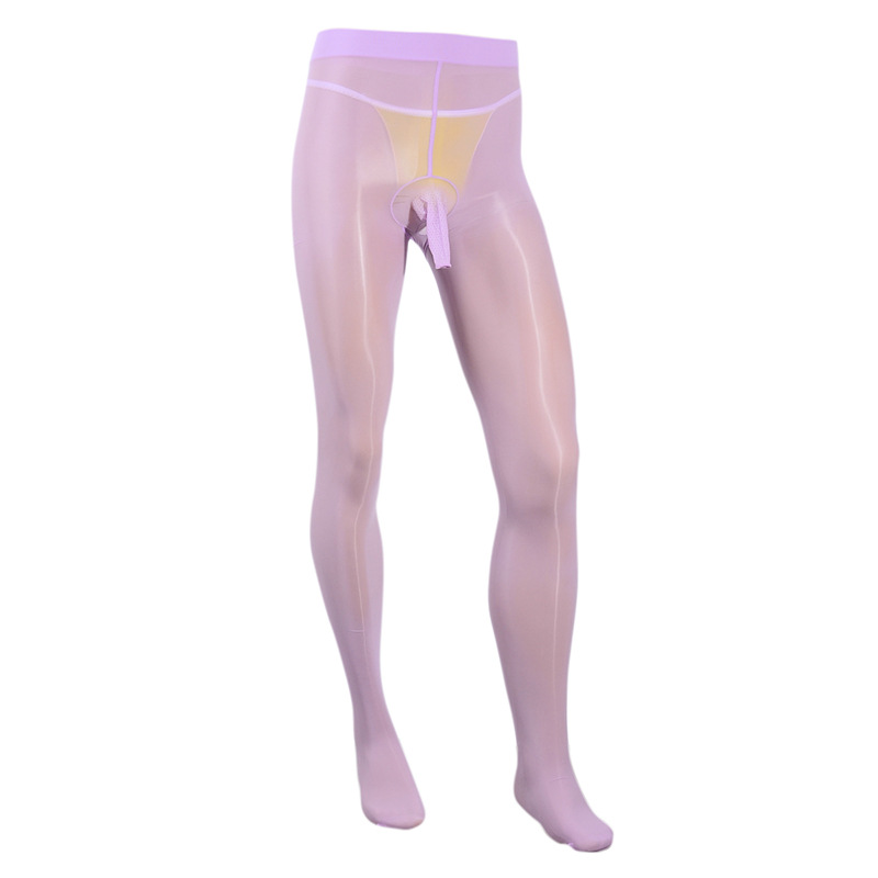 Qinghe hombres medias aceitoso sexy JJ conjunto de silicona cubierta de masaje abierto ultra-Delgado transparente sedoso apretado pantimedias