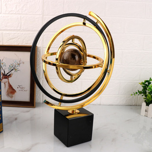 Cross-border Light Luxury Rotating Globe Metal Ornaments Advanced Sense Living Room Niche Desk Decoration Crafts Wholesale
