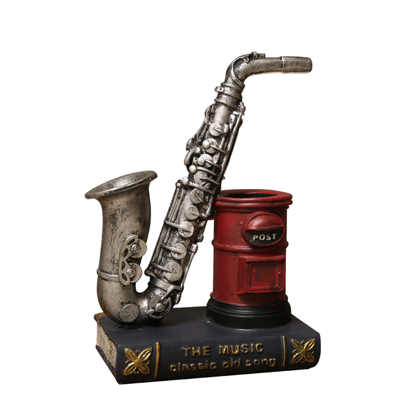 American saxophone resin crafts pen container ornaments violin storage pen container office home decoration 