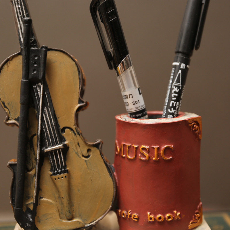 American saxophone resin crafts pen container ornaments violin storage pen container office home decoration 