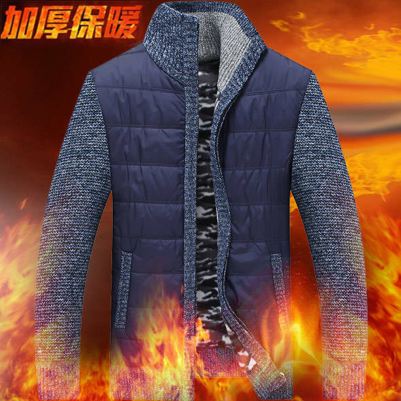 Otoño e Invierno nueva Rebeca más el tamaño del collar del soporte suéter de la cremallera de los hombres forrado de lana gruesa cuello alto abrigo de suéter caliente flojo