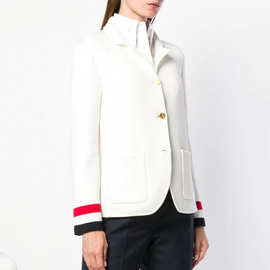 春秋款条纹饰边女生纯羊毛小西服 气质通勤 V领长袖开衫外套女