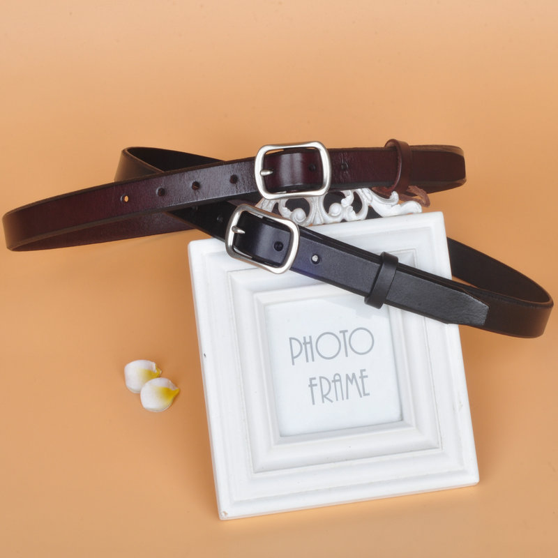 In Stock Women's First Layer Cowhide Thin Belt Korean Style Casual All-Match Leather Pants Belt ins Style Vintage OL Jeans