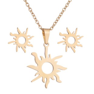 Europe and the United States cross-border solar system three-piece set ladies simple small fresh Hollow Sun clavicle chain earrings wholesale