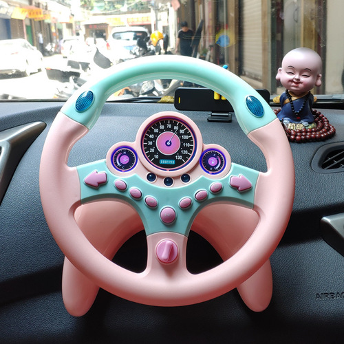 Car simulation co-pilot steering wheel toy children's early education sound and light music steering wheel 360 cross-border English model