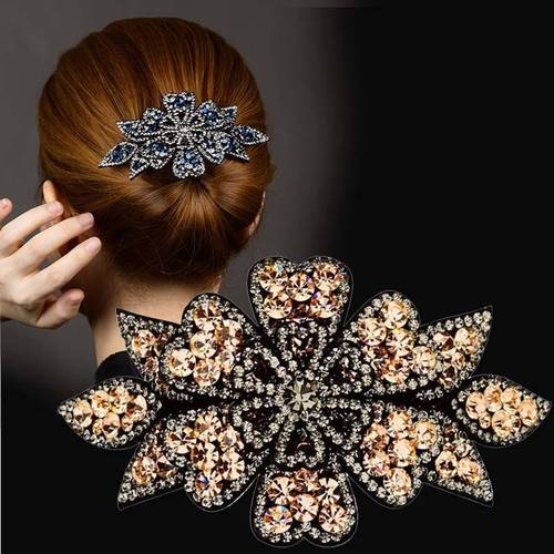 New Korean fashion hairpin for women, elegant rhinestone back head hair top clip, mother's hairpin spring clip