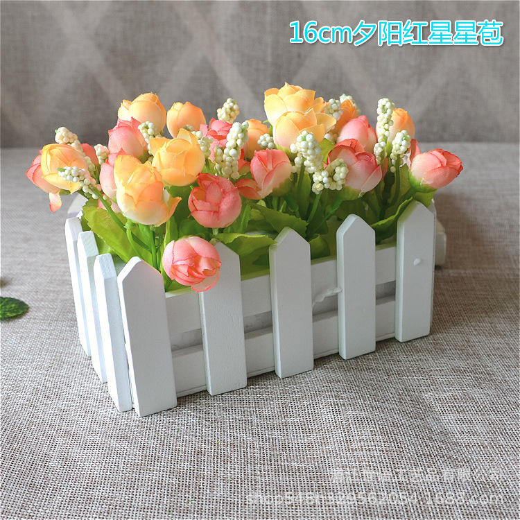 Amazon Venta caliente valla de madera artificial flor traje decoración hogar sala de estar decoración artificial planta falsa planta verde maceta