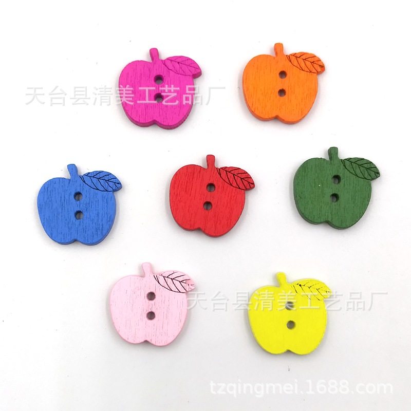 Color manzana forma botón colorido manzana madera hecha a mano 100 piezas por paquete