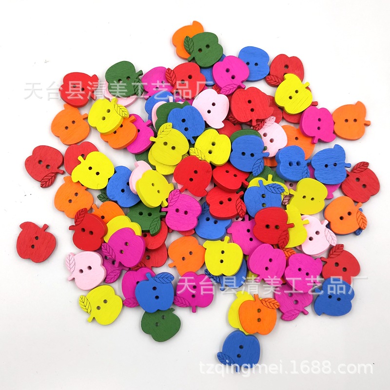Color manzana forma botón colorido manzana madera hecha a mano 100 piezas por paquete
