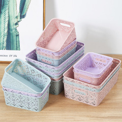 プラスチック透かし彫り化粧品収納ケースデスクデスク収納バスケットファッション多機能収納バスケット