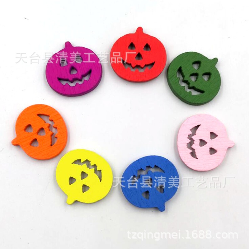Color calabaza forma botón colorido dibujos animados calabaza madera hecho a mano 50 piezas en un paquete