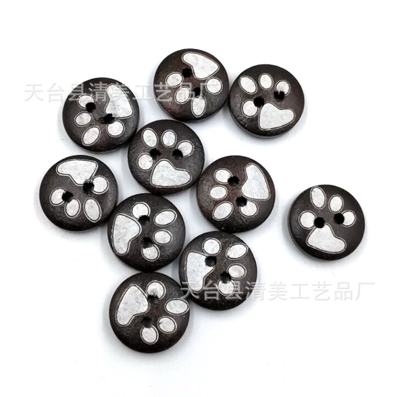 15mm marrón oscuro oso pata en forma de huella botones DIY madera botones decorativos 100 unids/bolsa