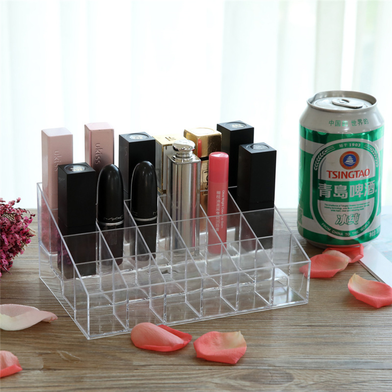 Acrylic transparent nail polish eyebrow pencil display stand makeup cosmetics plastic storage box desktop 24 grid lipstick stand
