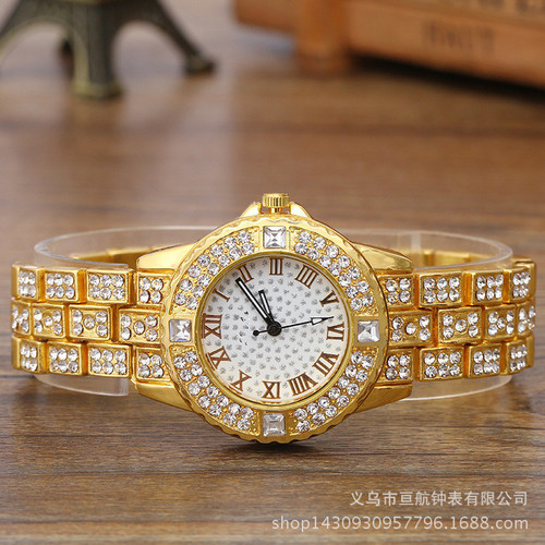 Cross-border foreign trade Gypsophila diamond-encrusted steel band ladies watch with rhinestone face, Roman numerals, diamond-encrusted British watch