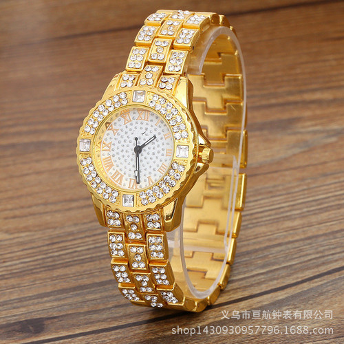 Cross-border foreign trade Gypsophila diamond-encrusted steel band ladies watch with rhinestone face, Roman numerals, diamond-encrusted British watch