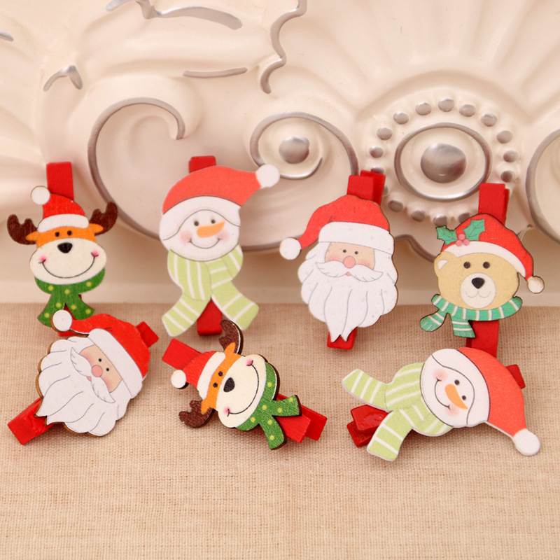 Suministros de Navidad Decoraciones de Navidad clip de madera de dibujos animados DIY Santa Claus pequeño clip de madera 5CM