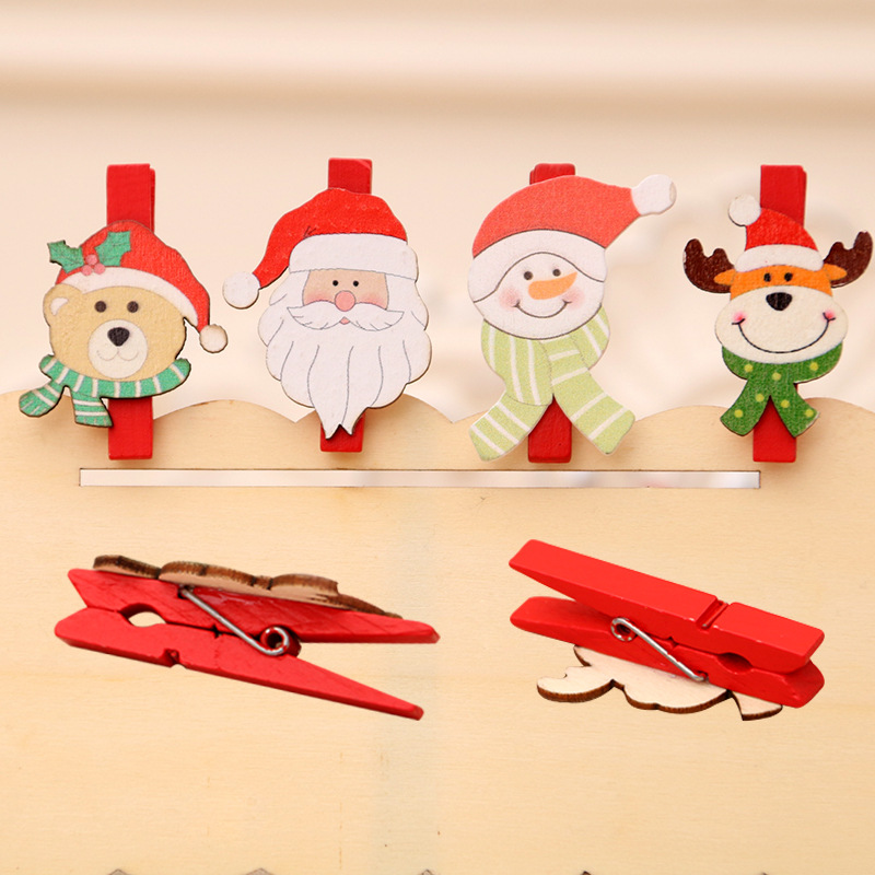 Suministros de Navidad Decoraciones de Navidad clip de madera de dibujos animados DIY Santa Claus pequeño clip de madera 5CM