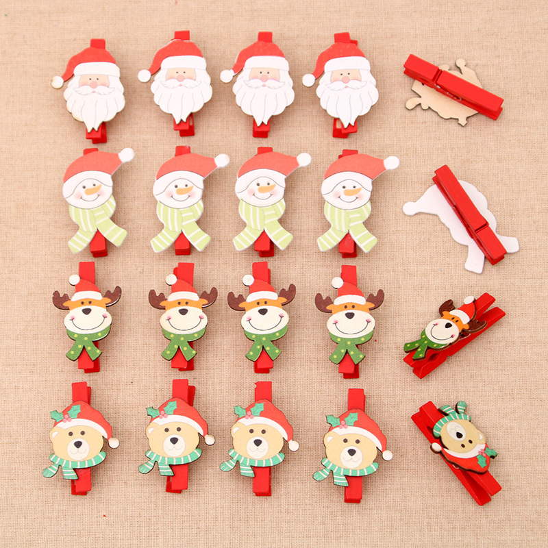 Suministros de Navidad Decoraciones de Navidad clip de madera de dibujos animados DIY Santa Claus pequeño clip de madera 5CM