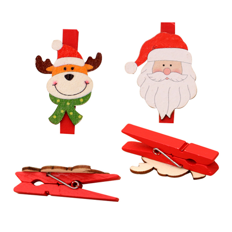 Suministros de Navidad Decoraciones de Navidad clip de madera de dibujos animados DIY Santa Claus pequeño clip de madera 5CM