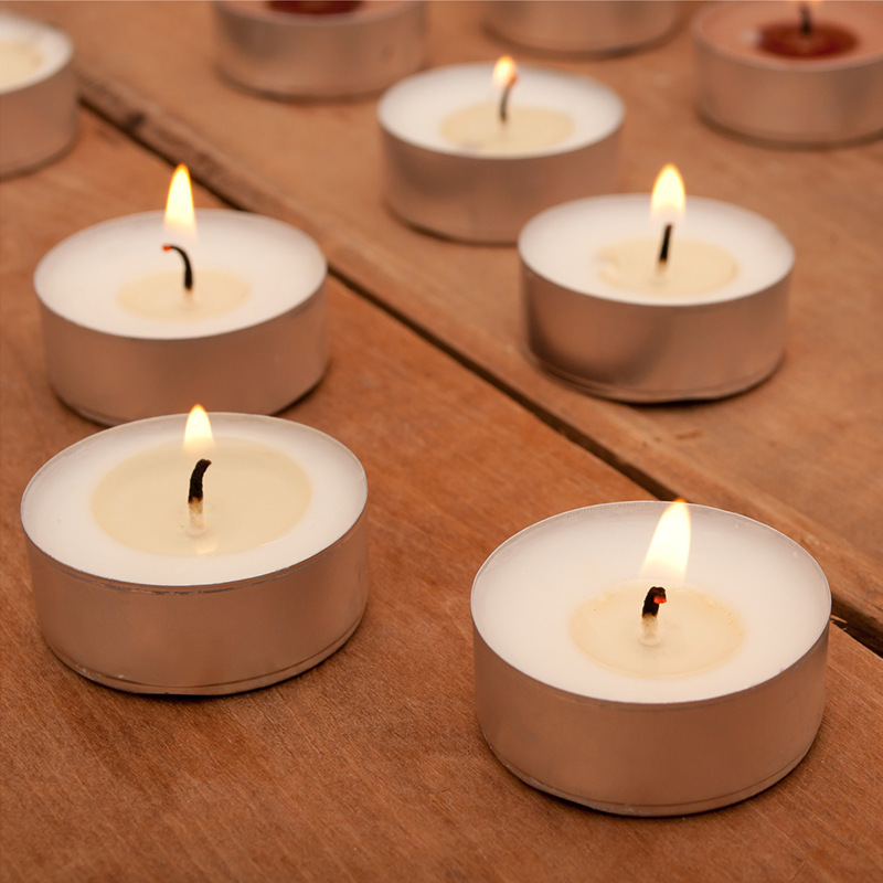 Spot supply 4 hours burning time white tea wax hotel restaurant candles wholesale 50/100 a pack