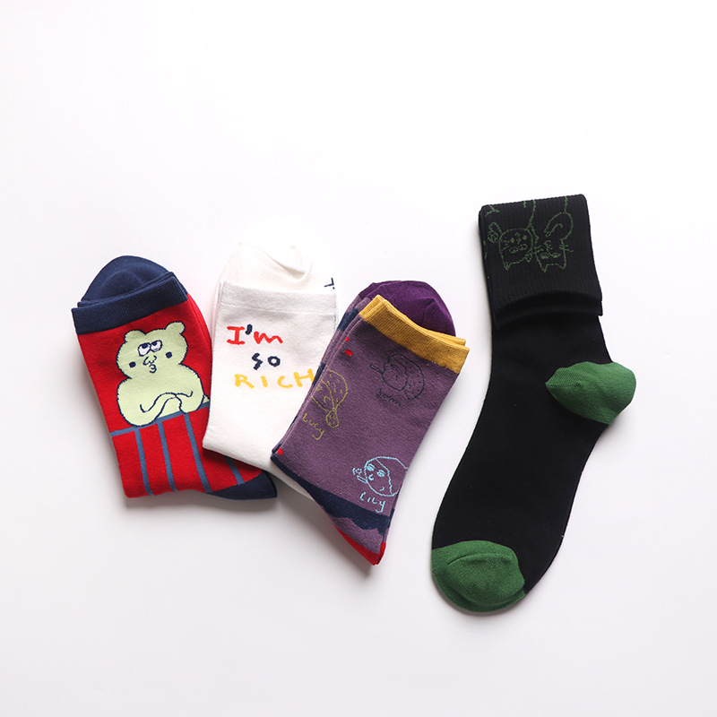 Women's Crew Socks Cotton Mid-calf Skateboard Style Trendy_voghion.com