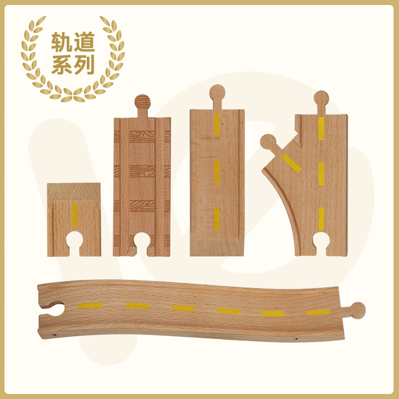 Wooden train with accessories railed