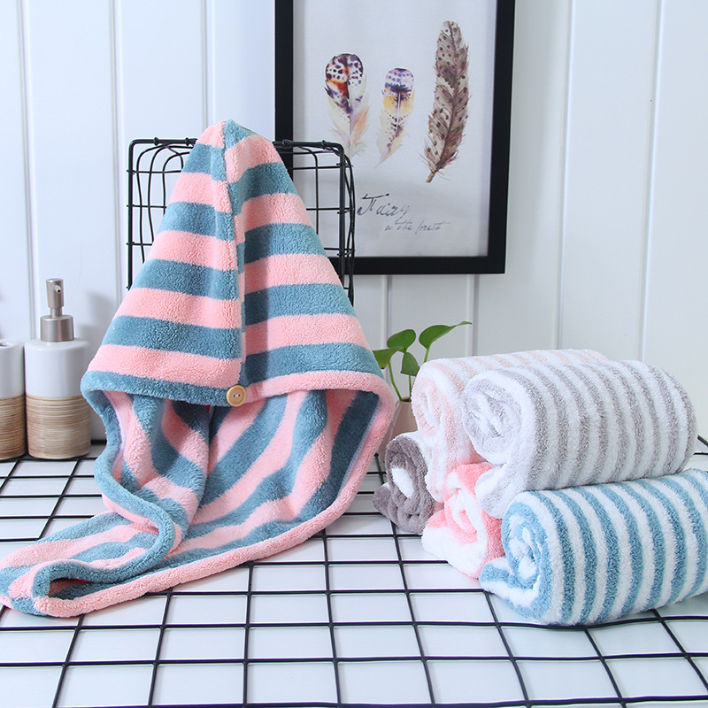 Bo Yang Ion Color bar Dry hair cap fibre Coral Warm Cashmere Shower cap Korean water uptake stripe