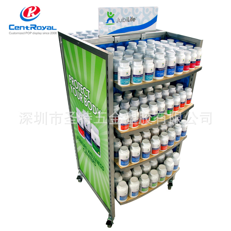 厂家定 制 药品展示架 保健品收纳柜 可移动双面金属展示架定 制