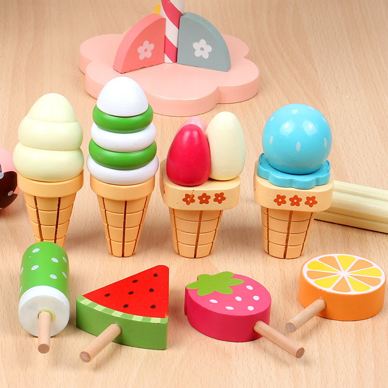 Simulación infantil de la cocina de fresa helado mesa de helado de tres capas de helado tachechele juguetes de madera
