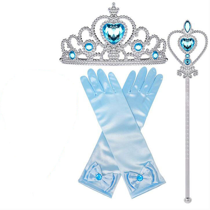 Halloween Elsa princesa varita mágica traje de 3 piezas Frozen princesa corona varita mágica guantes traje