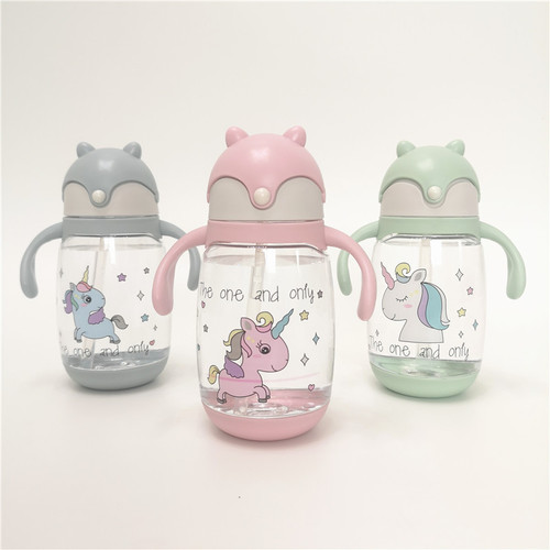 Baby learning to drink cup children's straw cup, anti-shatter, anti-leak plastic cup, fox sliding lid belt student cup